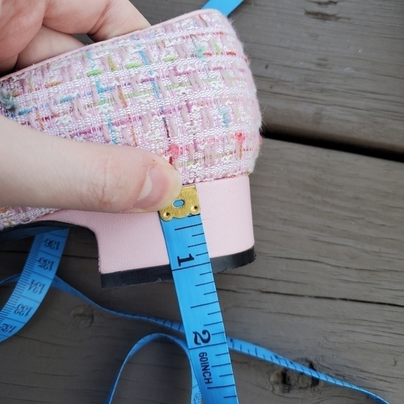 Vintage 90s y2k Square Cap Toe Chunky Heel Pink Tweed Granny Loafers 8 WIDE - Picture 7 of 7